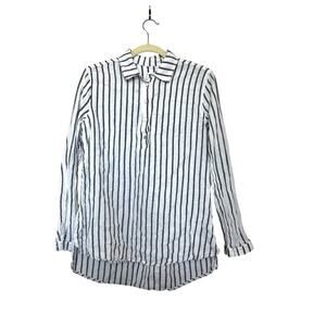 Not Monday Striped Linen Henley Blouse Size S